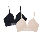 DKNY Women's Seamless Bralette, 2 Pack (Black/Nude, Large)